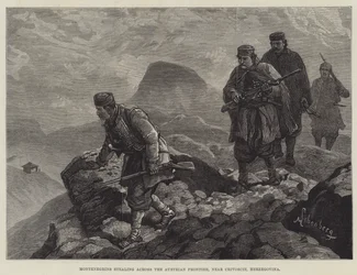 Montenegrinos que roubam através da fronteira austríaca, perto de Crivoscie, Herzegovina